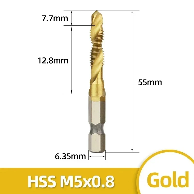 6 stücke Tap Titan Überzogene Sechskantschaft Bohrer Bits HSS Schraube Gewinde Metrische Taping Schraube Maschine Verbindung Werkzeug M3-M10 hand Werkzeuge – Detail 12