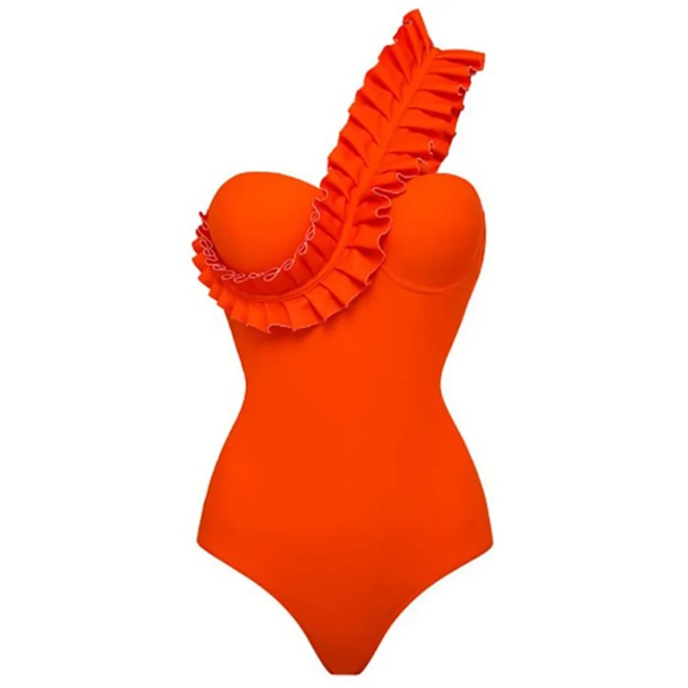 Sexy One Piece Swimsuit Women Push Up Bikini Off Shoulder Swimwear Red Bathsuit Flat Belly Swim Suit Monokini Bodysuit Beachwear