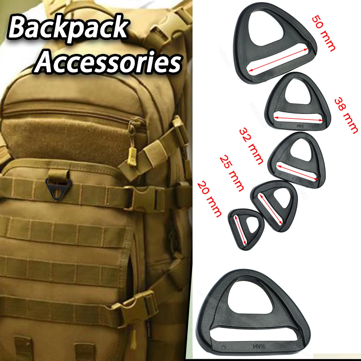 10pcs Webbing 20mm 25mm 32mm 38mm 50mm Plastic Adjuster with bar Swivel Clip D-Ring Loop Insert Buckle Backpack Straps