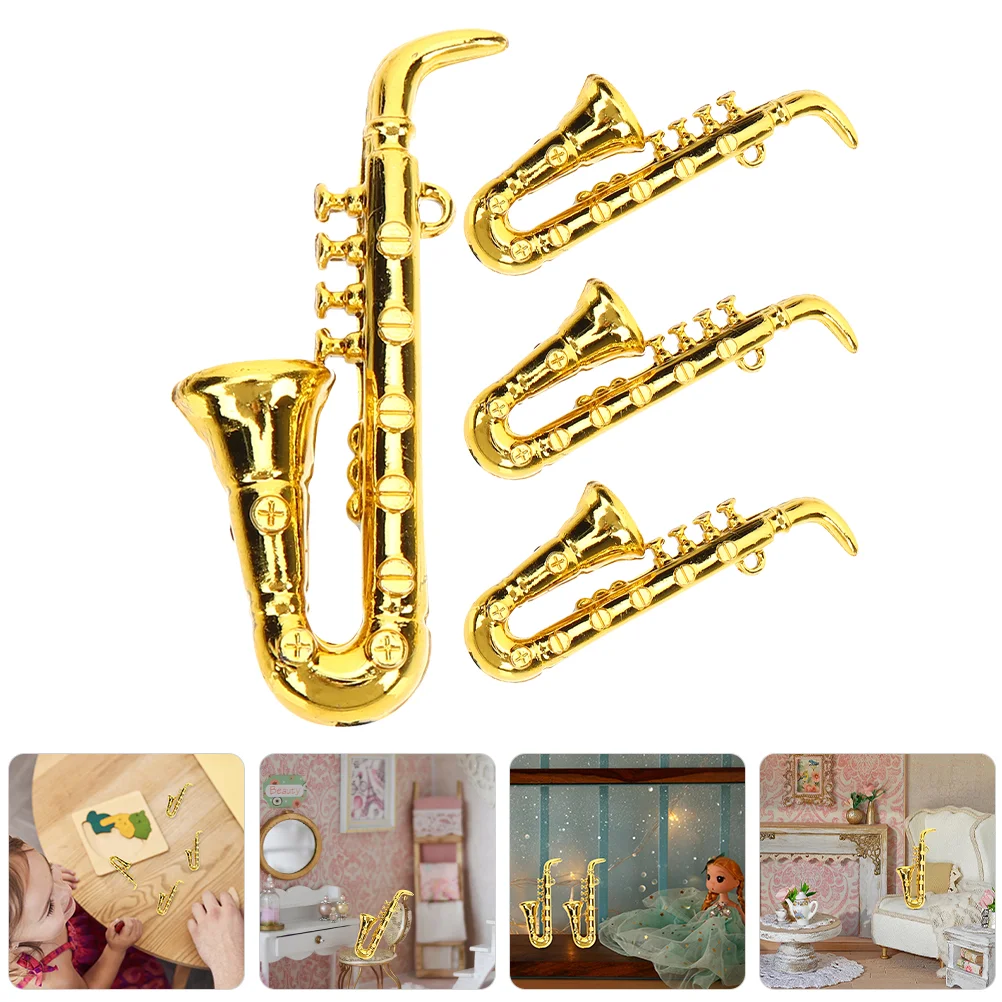 4 pçs mini saxofone instrumentos musicais em miniatura decoração modelos de vento adereços