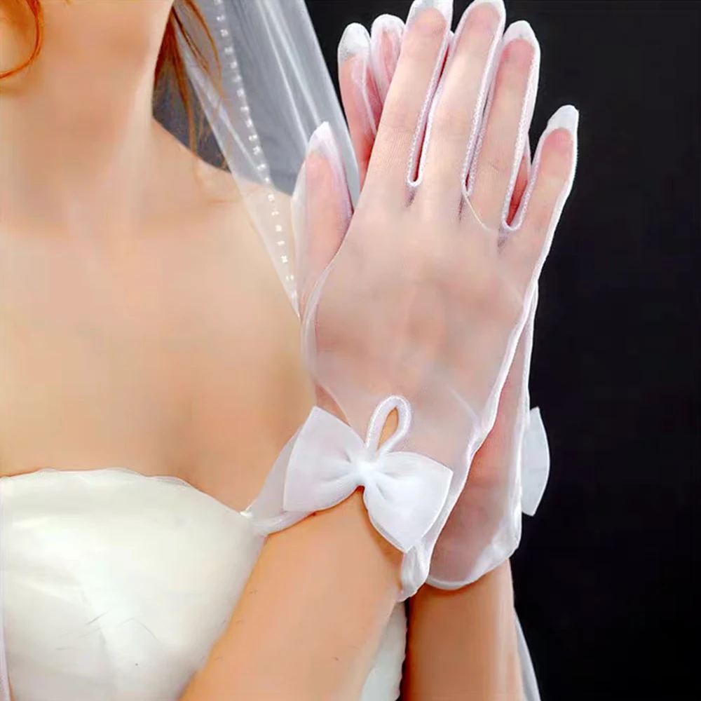 

Bridal Bowknot Mesh White Gloves Gauze Wedding Party Gloves Breathable Elegant Marriage Glove Women Ceremony Accessories