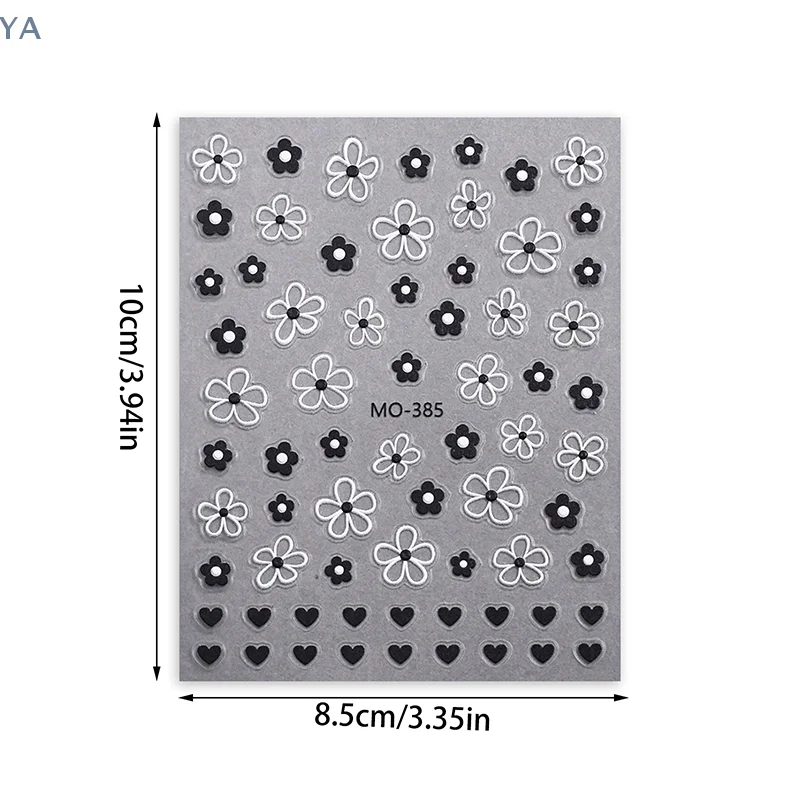 [Y]Blossom 3D Nail Stickers White Black Flower Petals Nail Art Decals Elegant Wedding Design Spring Flower Manicure Slider Decor