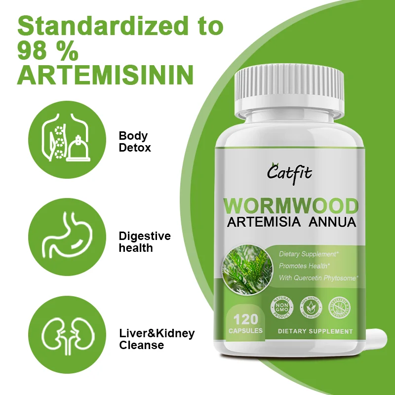 Catfit Artemisia Annua Wormwood Capsule for Amicrobial Balance Body Detox Digestive Health Liver&Kid ney&Intestinal Cleanse