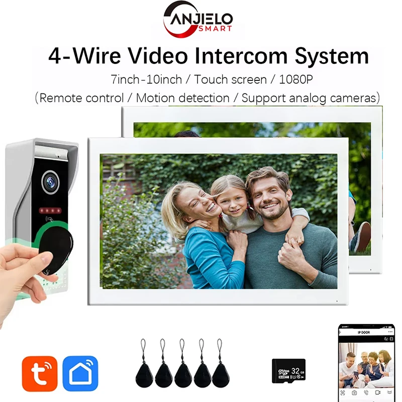 

ANJIELO Tuya 1080P Smart Home APP Wireless 7/10-inch WiFi video intercom wireless video door machine RFID access control system