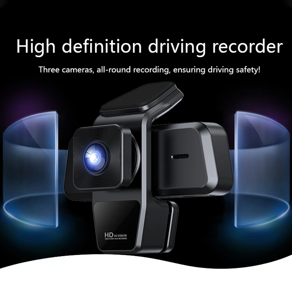 3.16 Inch Car Dash Cam DVR 3 Cameras Recording Video Parking Monitoring 1080P Sensor IPS Night HD Vision Cycle Recording Video