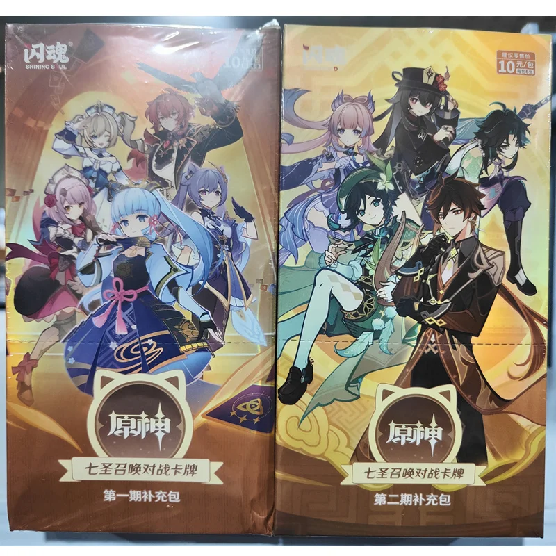 

Подлинная ударная карта Genshin Seven Summoning Battle Cards Booster Pack, игровой персонаж для косплея, коллекционная игрушка-карточка, оригинальная коробка