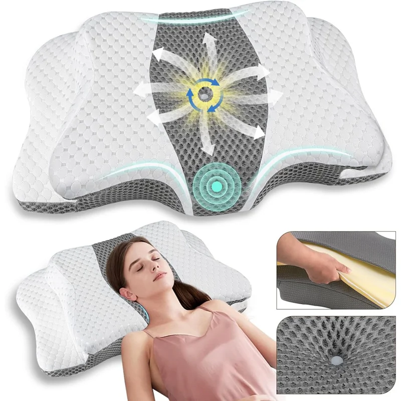 

M11K-Memory Foam Cervical Pillow For Neck Pain Relief, Odorless Orthopedic Contour Bed Back Sleeper