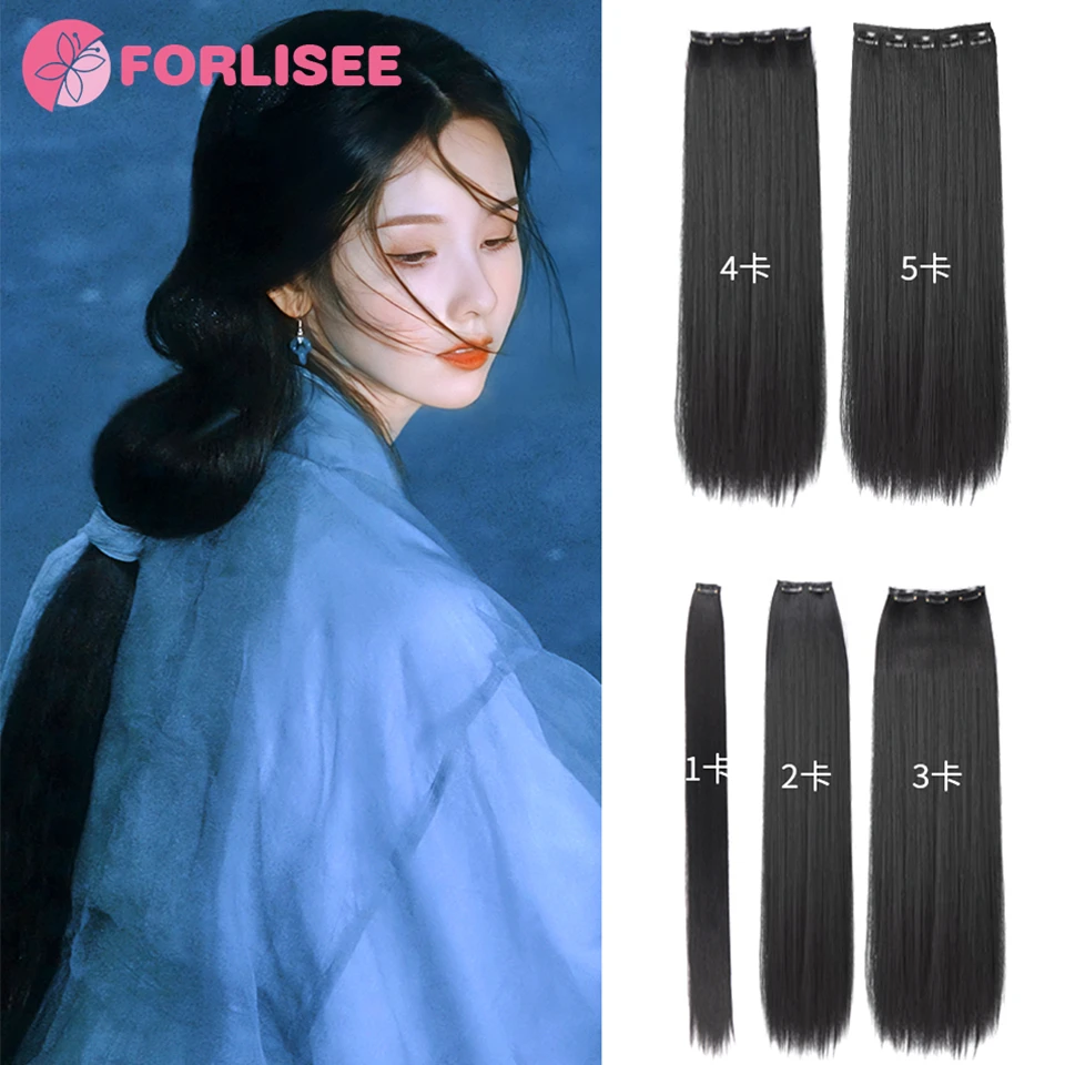 FORLISEE Synthetic Hanfu Wig Piece One Piece Hair Extension Unknotted Long Straight Hair Piece Ancient Style Hairstyle