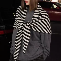 Ins New Striped Triangular Knitted Scarf Shawl Korea Wool-blend Knitted Wraps Autumn Winter Outer Vest Cloak Outer Scarf Women