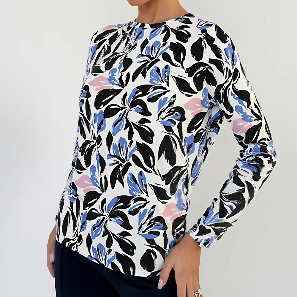 

Mia Muse Women's T-Shirt Autumn 2025 Simple Floral Crew Neck Long Sleeve Loose Fit Regular Length Regular Fit Daily T-Shirt