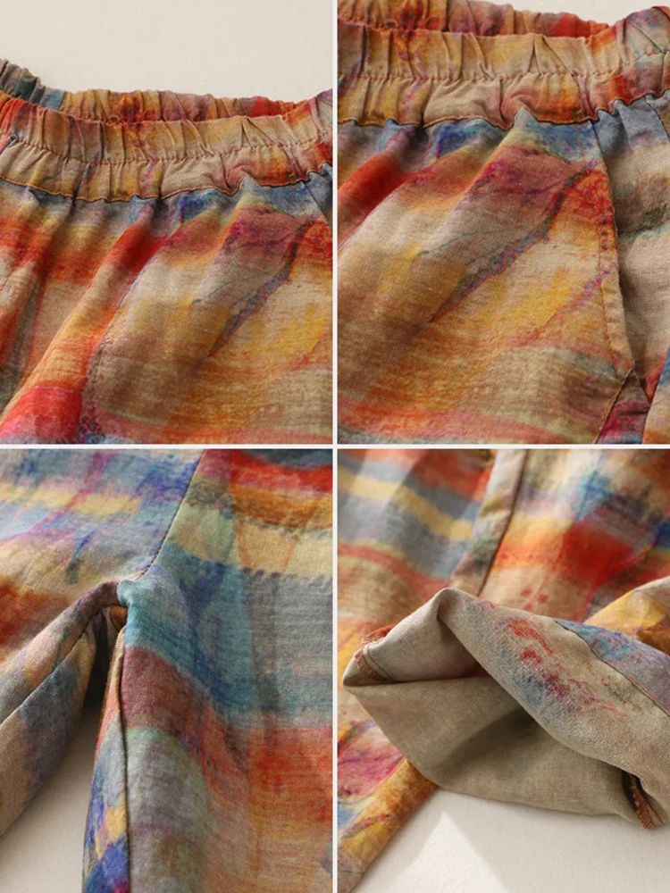 High Waist Floral Print Casual Harem Pants Women's Linen Nine Points Pants Commute Style Vintage Summer Regular Thickness