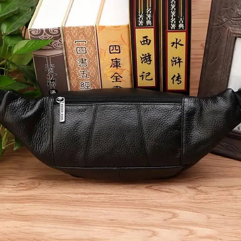 Genuine Leather Men Waist Fanny Pack Bags Sling Chest Pocket Pouch Travel Hiking Male Real Cowhide Loop Hip Belt