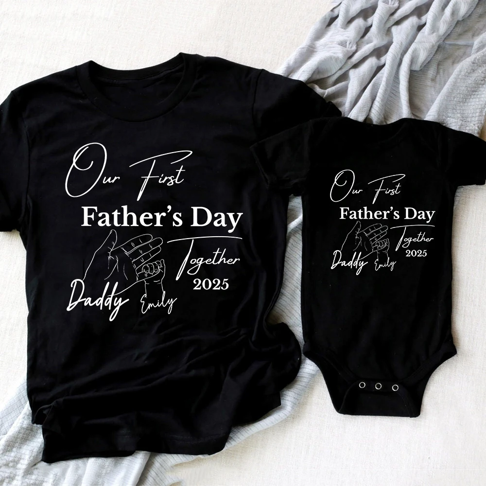 Personalized Our First Father's Day Together 2025 Family Clothes Custom Daddy Shirt Baby Bodysuit First Fathers Day Gift - view 4