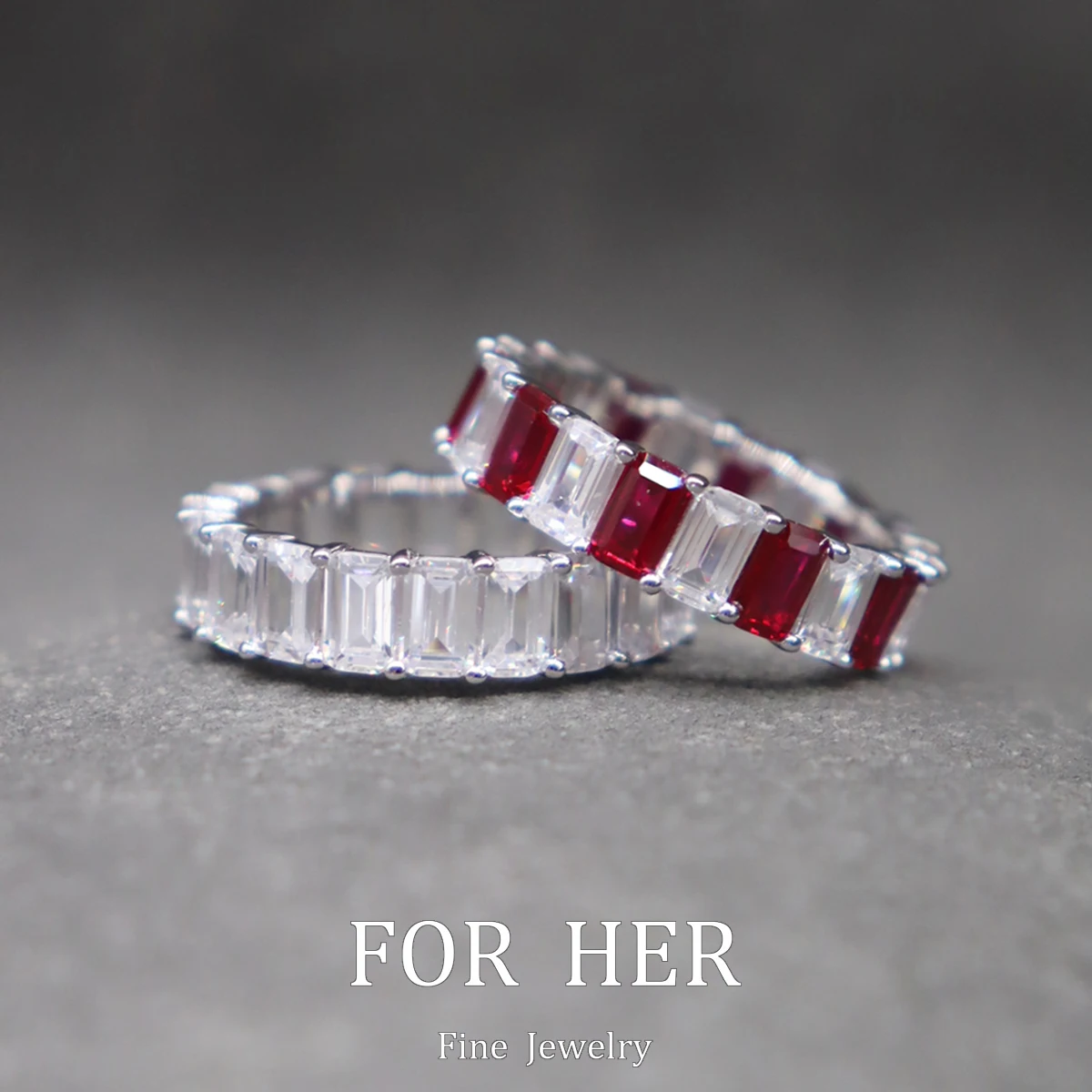 

ForHer 3*5 Emerald Cut Lab Ruby Engagement Ring For Women 925 Sterling Silver High Carbon Diamond Promise Wedding Band Jewelry