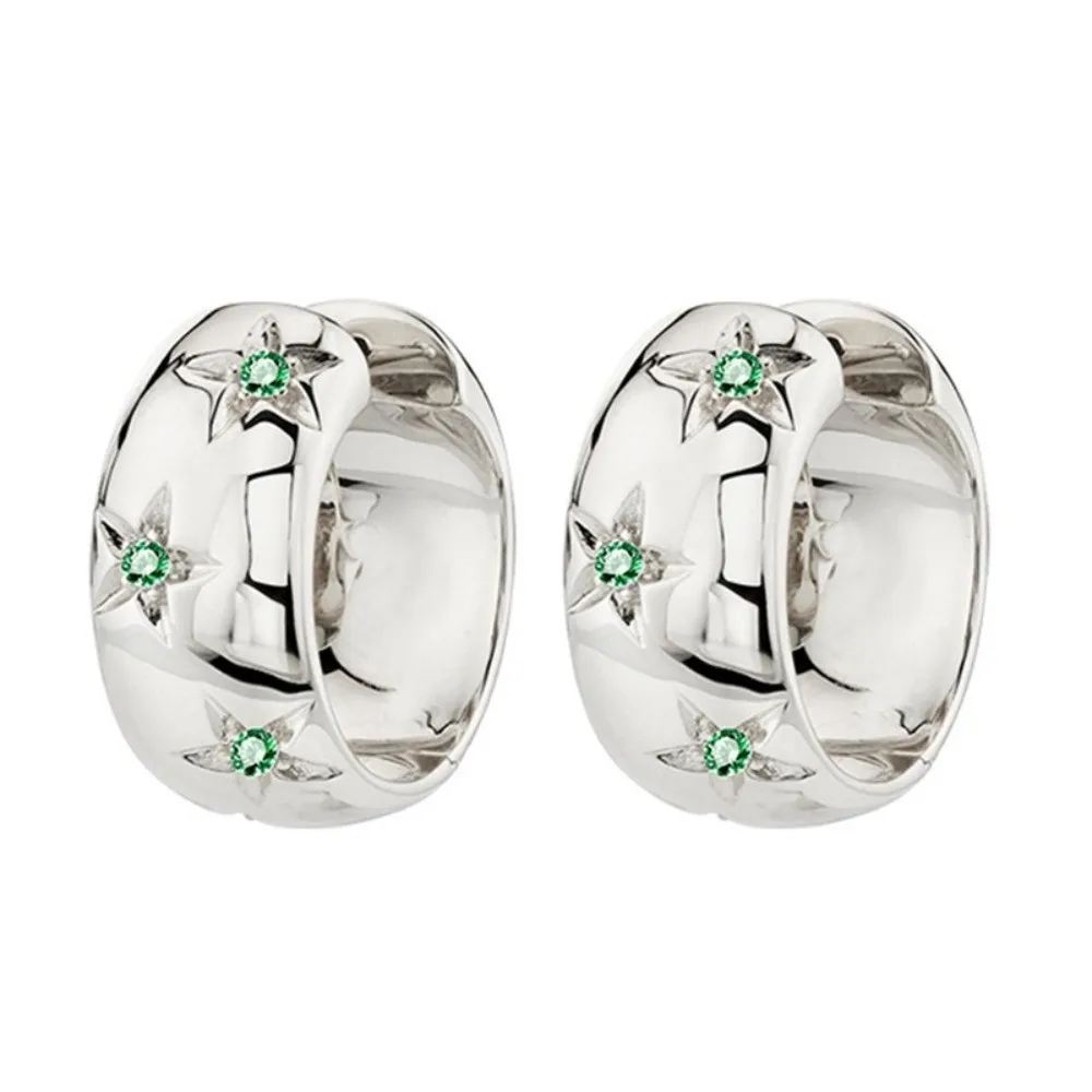 1Pair Crystal Embellished Chunky Hoop Earrings Star Accents Hinged Closure Crystal Hoop Earrings Polished Finish Chunky Profile