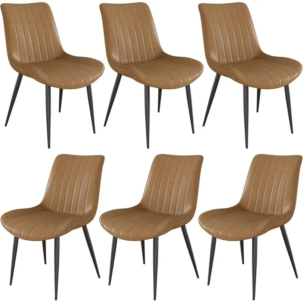 

Set of 6 Brown Leather Modern Dining Chairs with Adjustable Height and Metal Legs for Comfortable Living and Kitchen Use