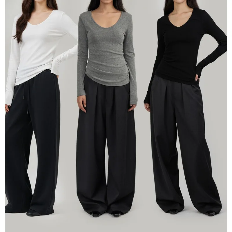 

2025 Sweet and Spicy Low-neck Slim-fit Autumn Shoulder Bottoming Shirt for Women To Wear with Long-sleeved T-shirt