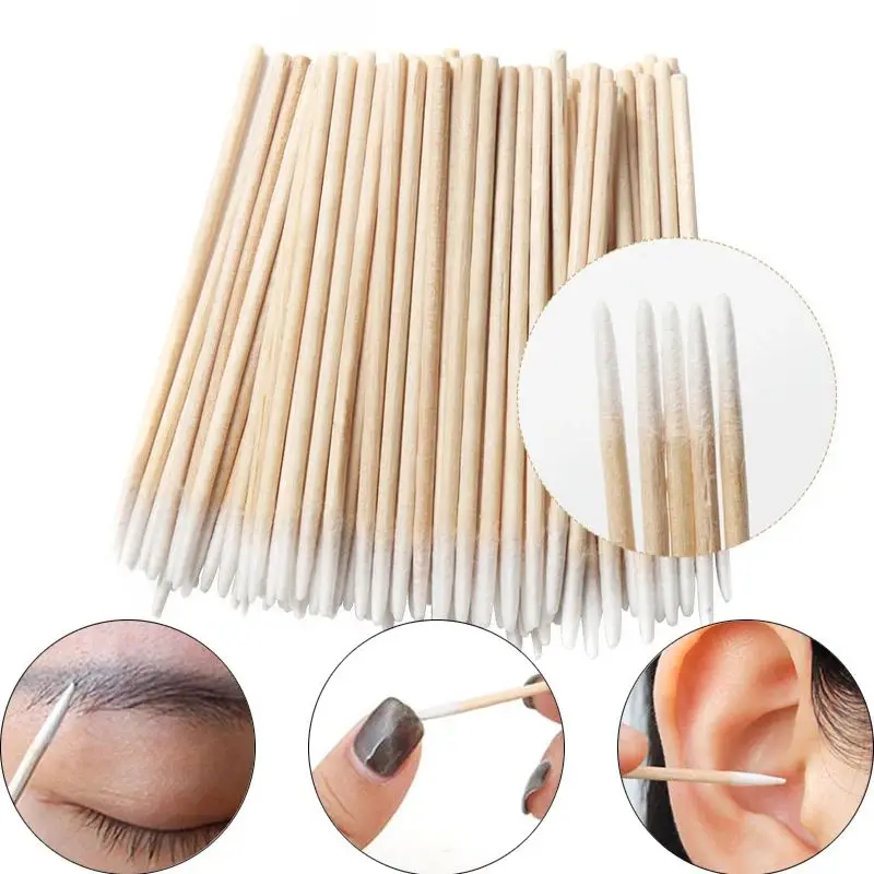 300Pcs Nails Wood Cotton Swab Clean Sticks Nail Polish Remover Art Tools Wooden Cotton Head Manicure Corrector Nail Polish Tool