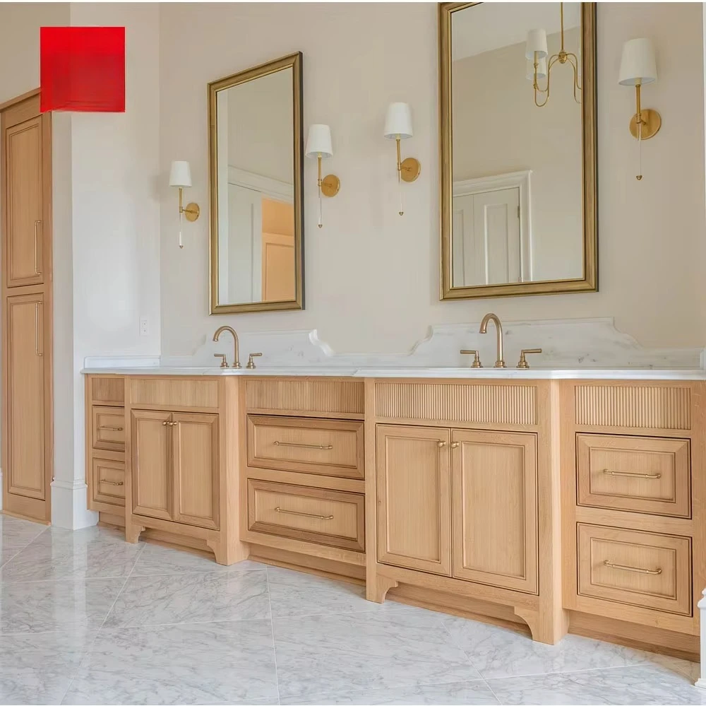 Whole house custom white oak texture, high cabinet cabinet with texture, with insert washstand, with protruding double sink