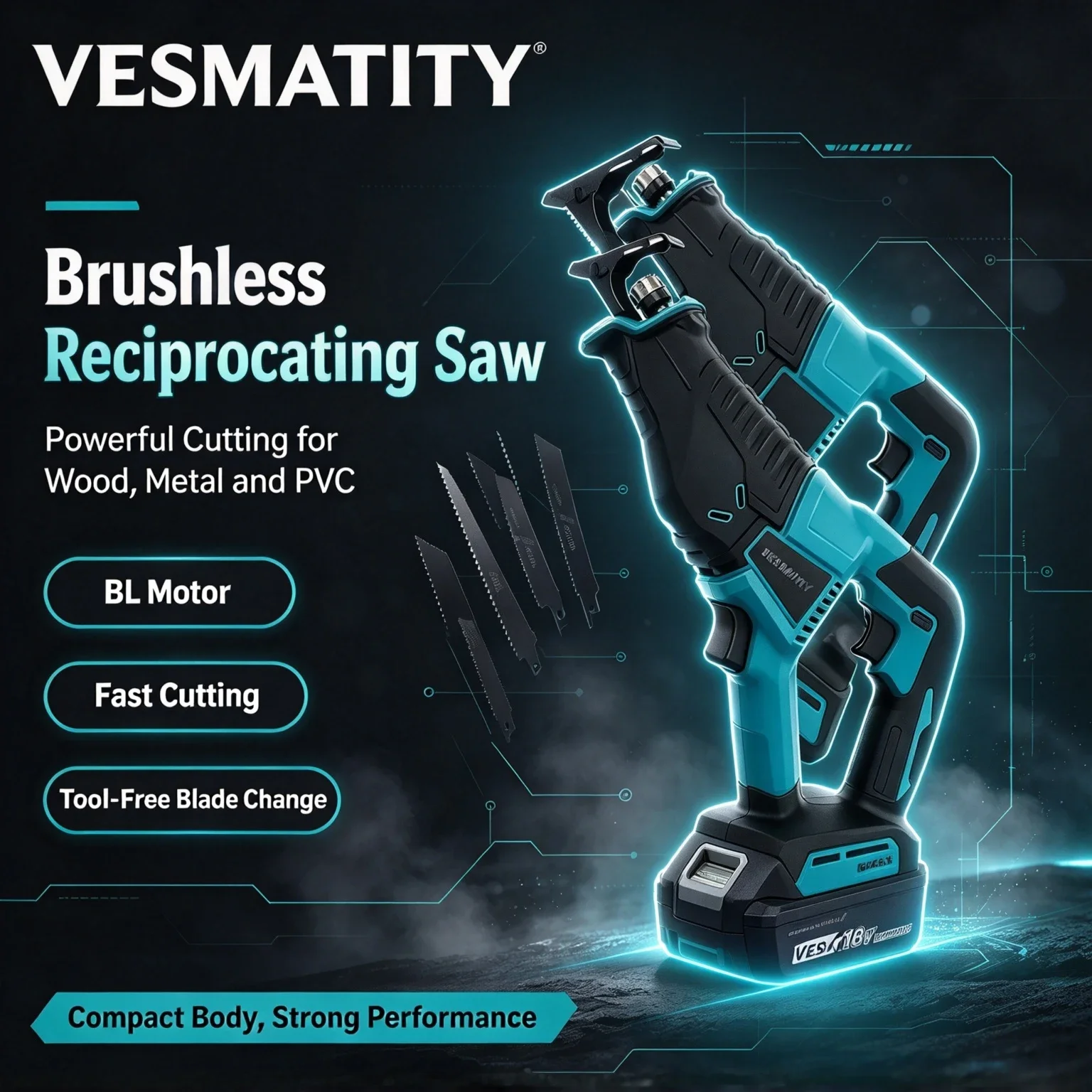 Vesmatity Cordless Mini Electric Recip Saw 18V 20V Multifunctional Handheld Saw Tool Outdoor Pro Max Plus Use HD