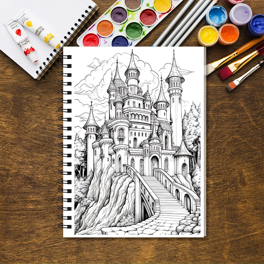 Coloring Book - 8.3x 11.2 inches 32 pages Lonely Castle Coloring Book - Relaxation, Stress Relief, Holiday Party Gift