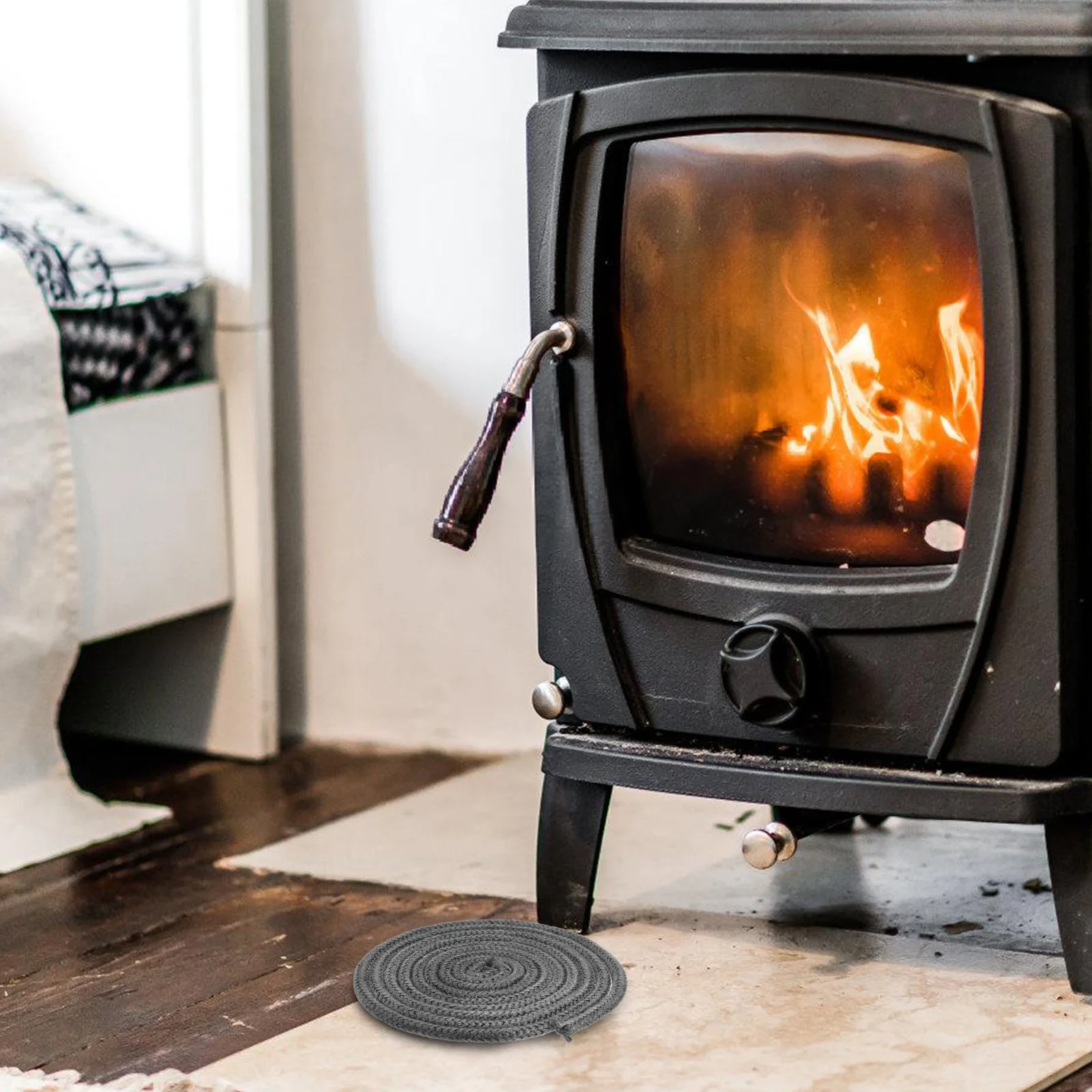 

6mm Black Fireplace Seal Rope 2m Wood Stove Sealing Gasket Fiberglass High Temp Door Heat Resistant Smoke Blocking Cord