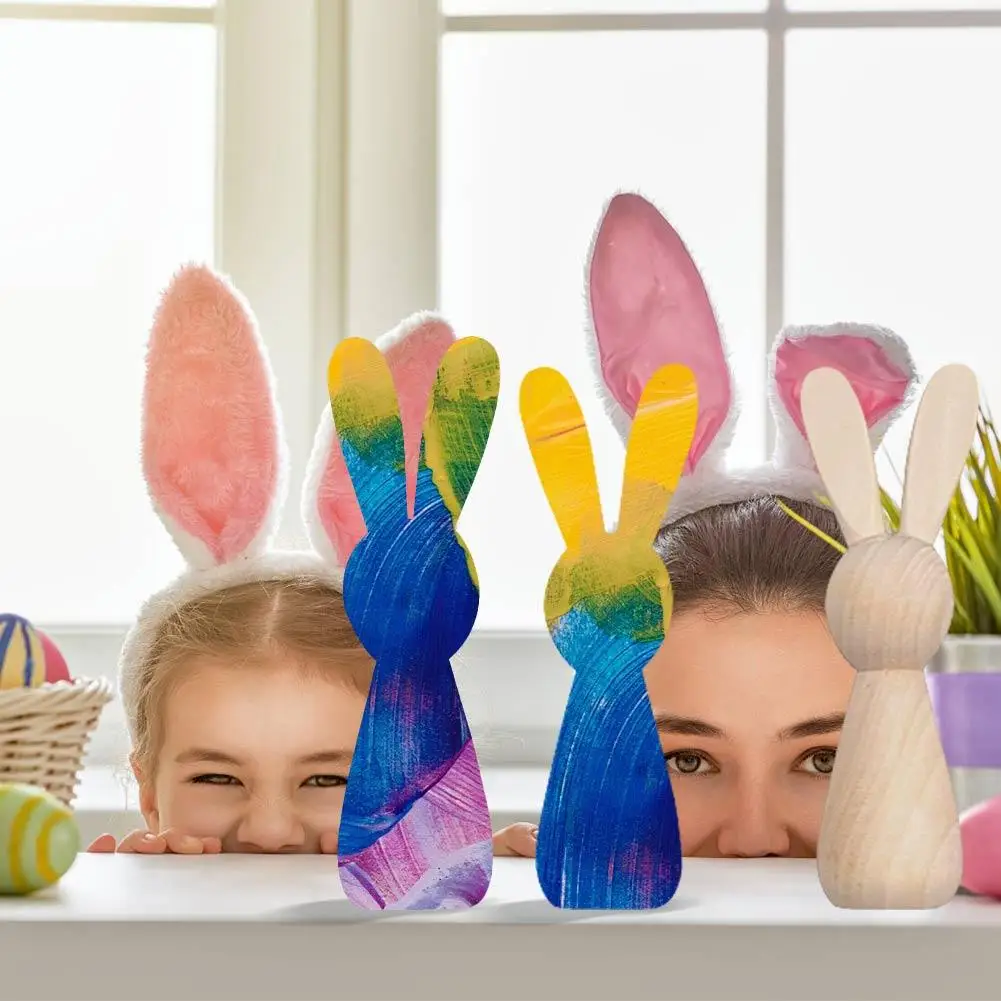 20pcs Wooden Rabbit Figure Unpainted Peg S Puppet Craft Easter Blank Day Diy Art Party Bunny Decoration Wood K1r7