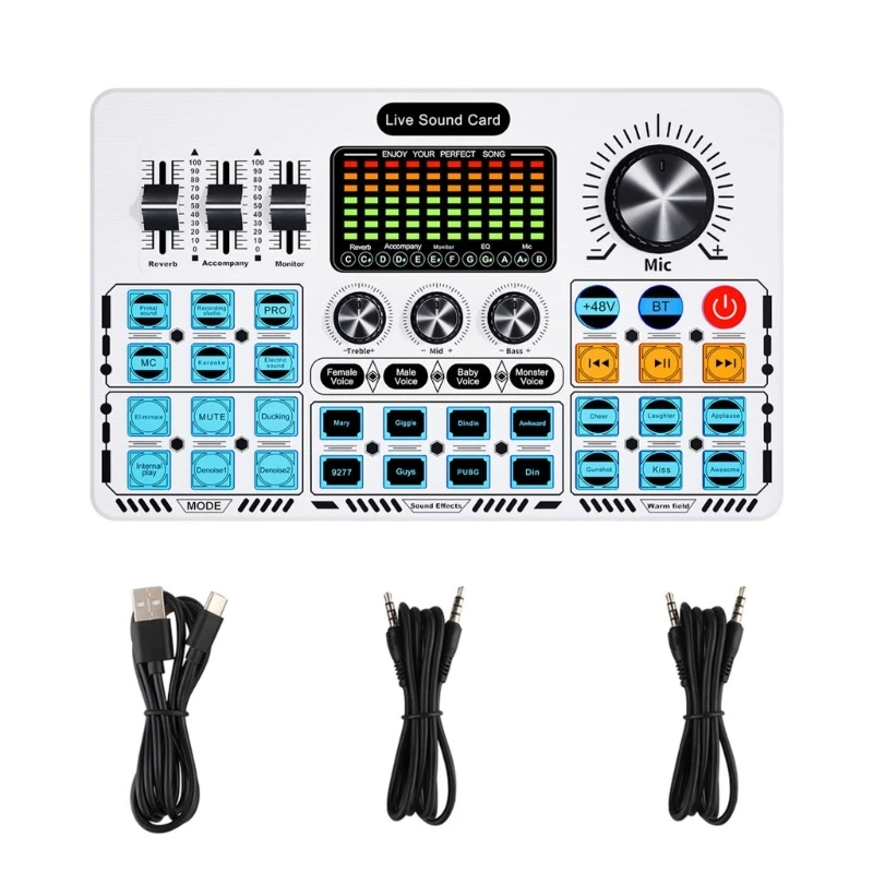 Portable Live Sound Card Sound Board with Voice Changer Reverbs Equalizers