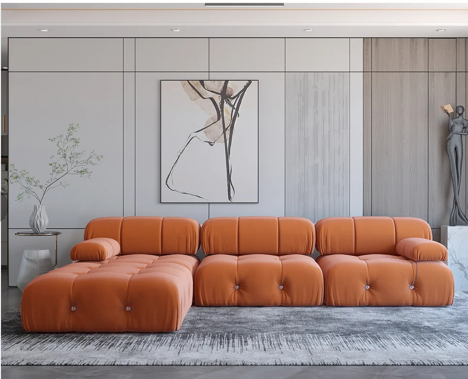 Italian modular combination sofa set unique cama ordinary corner sofa orange L-shaped sofa with ottoman