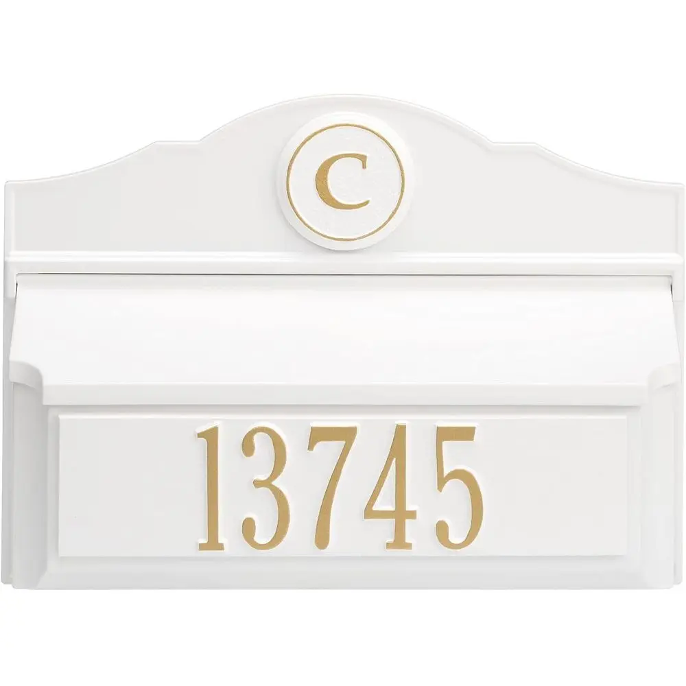 

Настенный пакет почтового ящика — почтовый ящик, номер дома AddrPlaque и Monog, литой песок, классический дизайн белого цвета, персонализированный в Goldto