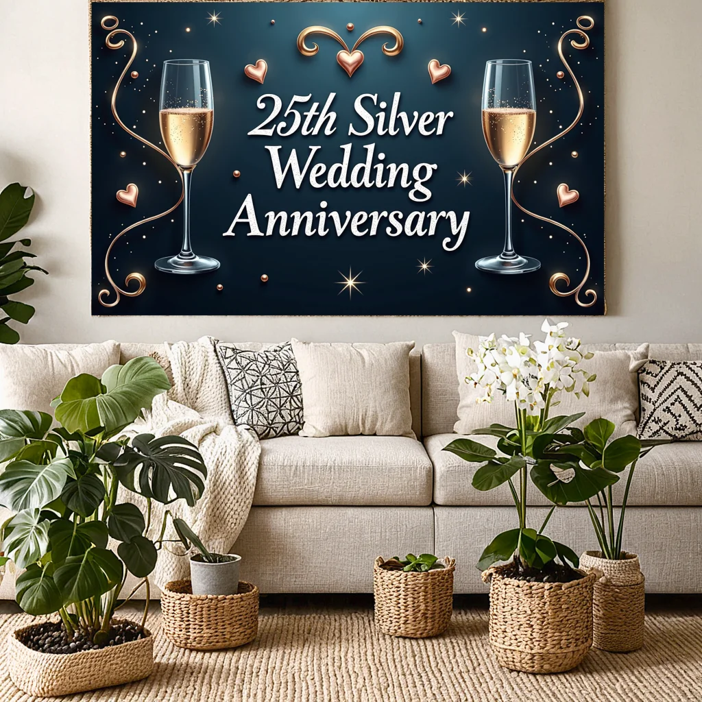 Silver Wedding Anniversary Decoration Banner 25th Anniversar