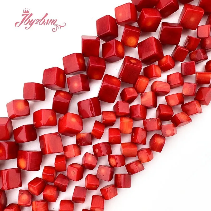 Natural Square Red Coral Stone Beads For DIY Necklace Bracelet Earring Jewelry Making Strand 15Inches 7-8mm/9-10mm Free Shipping