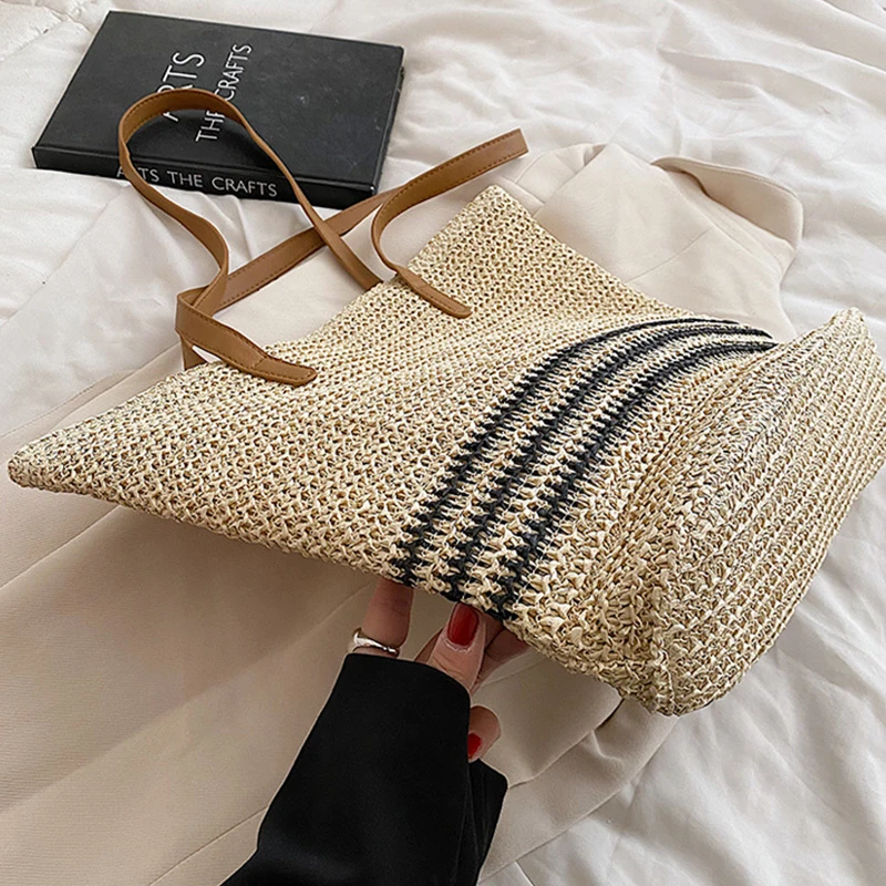 Vintage Straw Rattan Woven Bags Handmade Summer Beach Bags Ladies Large Capacity Shoulder Bag Bohemia Travel Handbags Totes sac