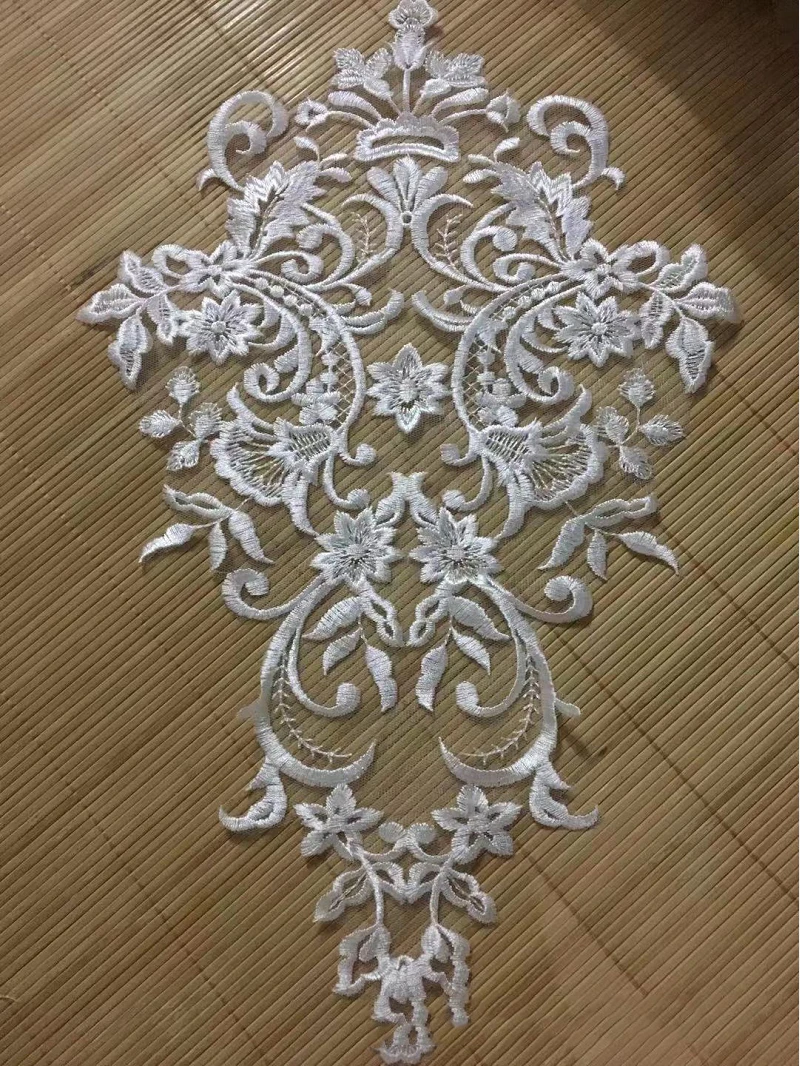50Pcs Gold Ivory White Lace Applique Big Neckline Collar Appliques Embroidery Lace Trim Fabric Cloth Sewing Patchwork DIY Craft
