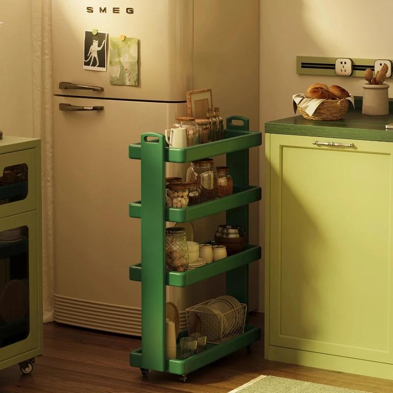 Solid Wood Rolling Storage Cabinet Mobile Narrow Organizer Shelf for Bathroom Living Room Space Saving Furniture