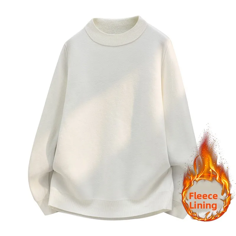 

Мужской утепленный вязаный свитер на флисовой подкладке, однотонный, цельный, базовый слой, теплый, для зимнего сезона