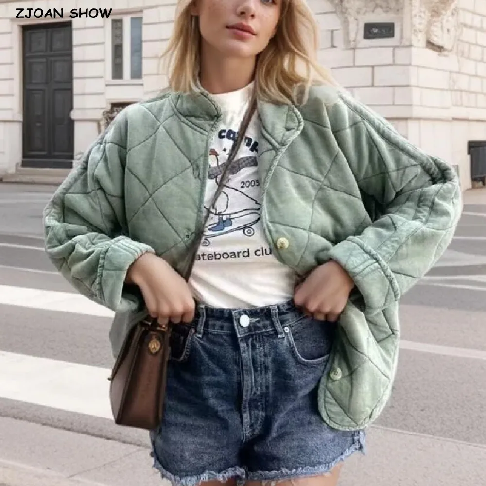 2024 outono inverno cor sólida gola acolchoada jaqueta étnica feminina botões abertos acolchoados manga morcego casaco bomber outerwear