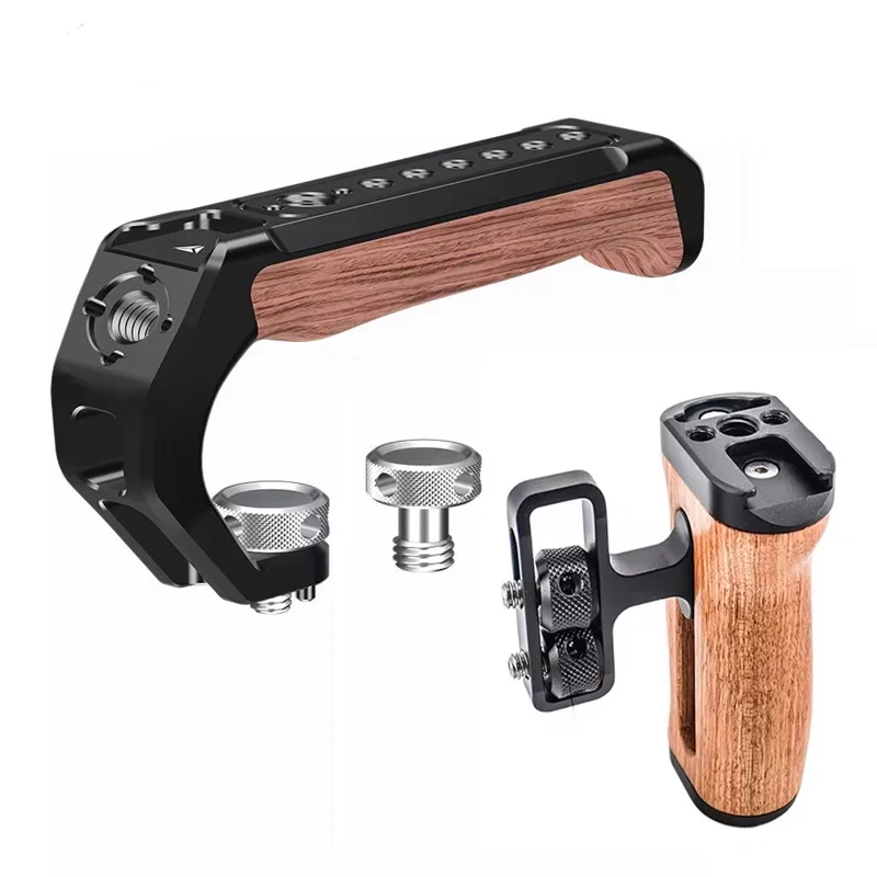 

Wooden Handle Kit Top & Side Hand Grip 1/4" Screw for Nikon Canon Sony DSLR Monitor Lights Mic Universal Camera Rig Handgrip