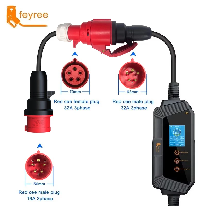 feyree EVSE Wallbox Type2 Cable EV Car Chager 7KW 11KW 22KW Electric Vehicle Charging Station with APP WIFI Control IEC62196-2