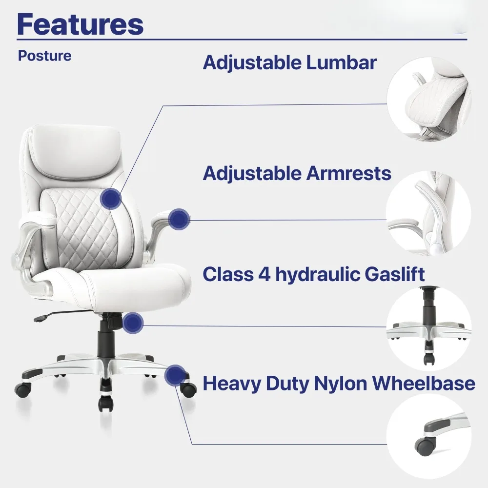 2024 New PU Leather Office Chair. Click5 Lumbar Support with FlipAdjust Armrests. Modern Executive Chair and Computer Desk Chair