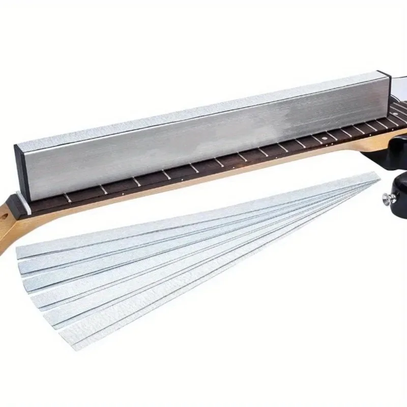 1 Set Complete Luthier Tool Set Guitar Neck Fret Leveling Bar with 6 Self Adhesive Sandpaper 120-1000 Grits Accurate Polishing