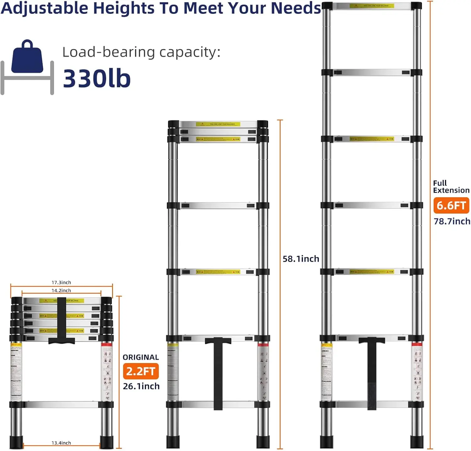 Lekka aluminiowa drabina teleskopowa o długości 2 metrów do użytku domowego, w kamperze, na poddaszu - udźwig 150 kg