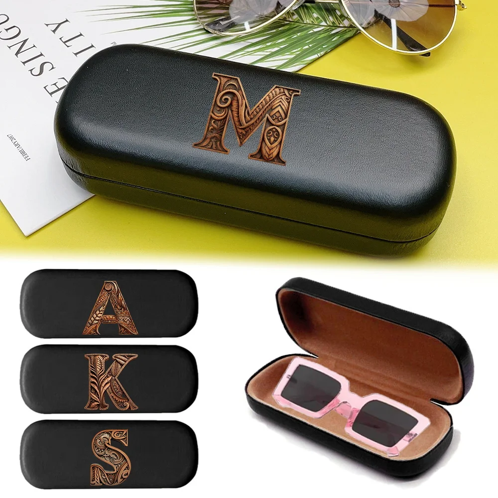 

Retro Hard Shell Sunglasses Protective Pressure Resistant Glasses Case Magnetic Switch Travel Essential Wood Art Letter Pattern