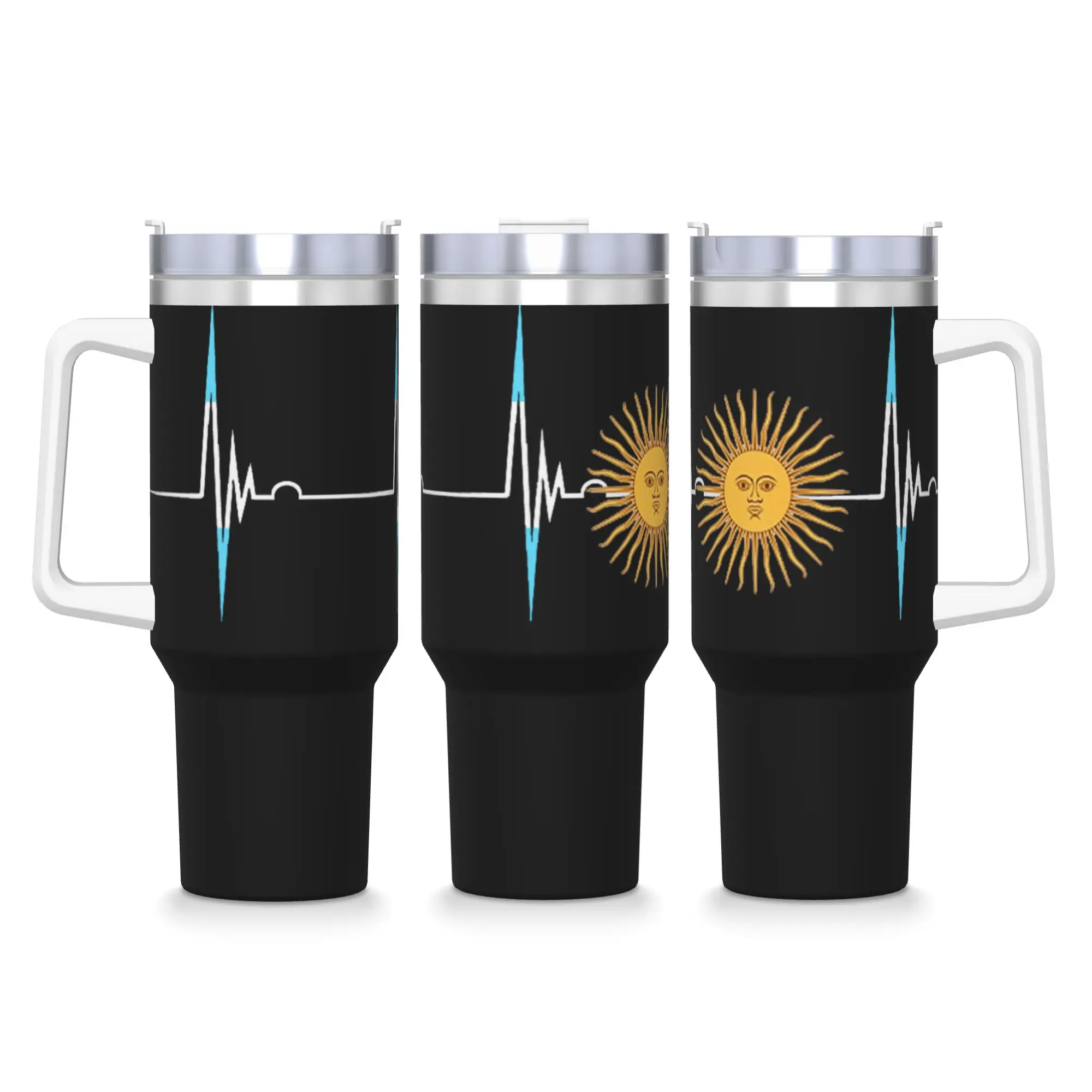 Argentina Sun May Heartbeat ECG Pulse Argentine Pride Stainless Steel Tumbler  Beach Car Mugs Large Thermal Mug Tea Water Bottle
