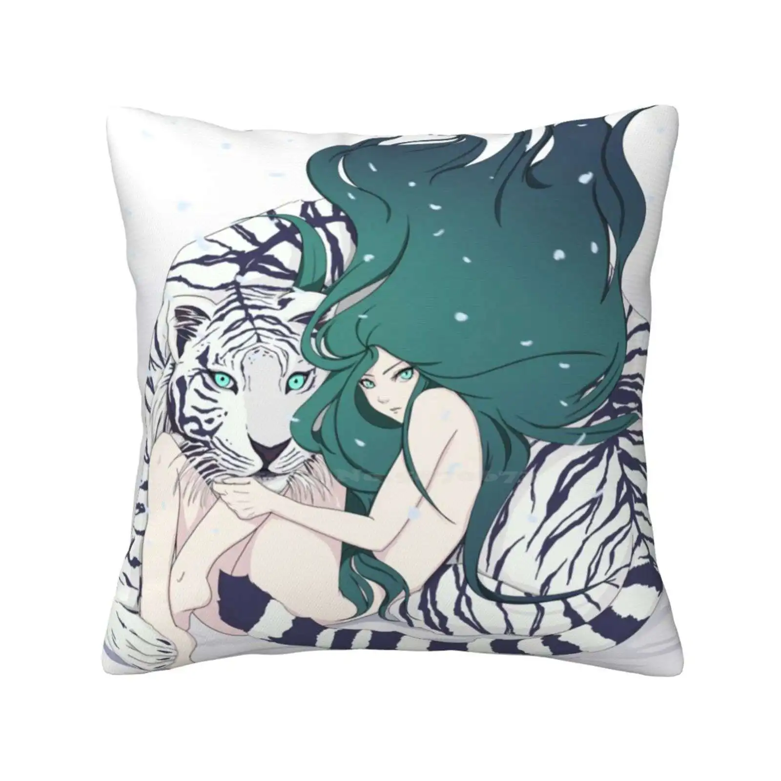 Frosty Goddess Soft Comfortable Pillowcase White Tiger Anime Girl Manga Girl Goddess Nature Animal Tigress Anime Tiger Tiger