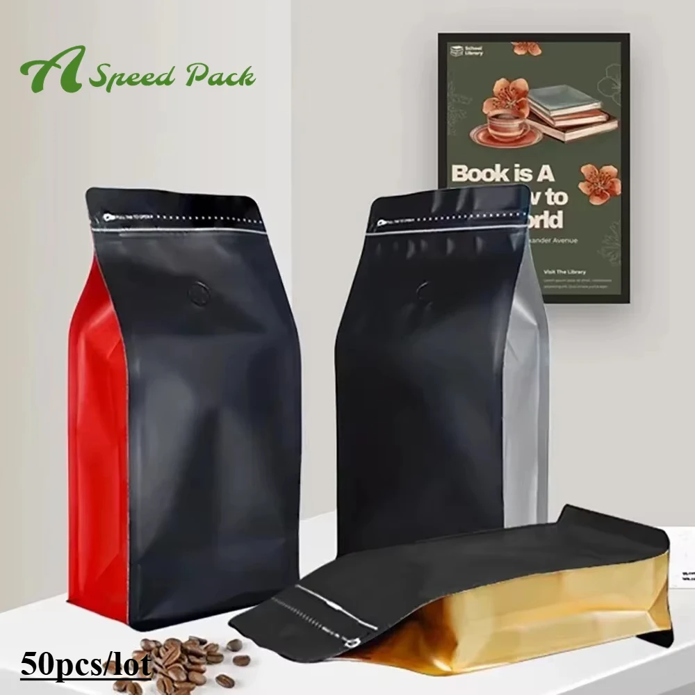 50pcs Smell Proof  Aluminium Foil Coffee Bean Powder ZipLock Packaging With Valve 125g 250g 500g 1kg Chocolate Tea Nut Bags