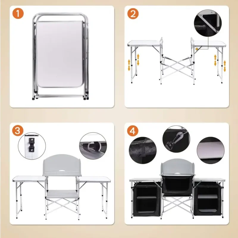 Portable foldable waterproof and durable aluminum alloy outdoor dining table, suitable for camping and park use