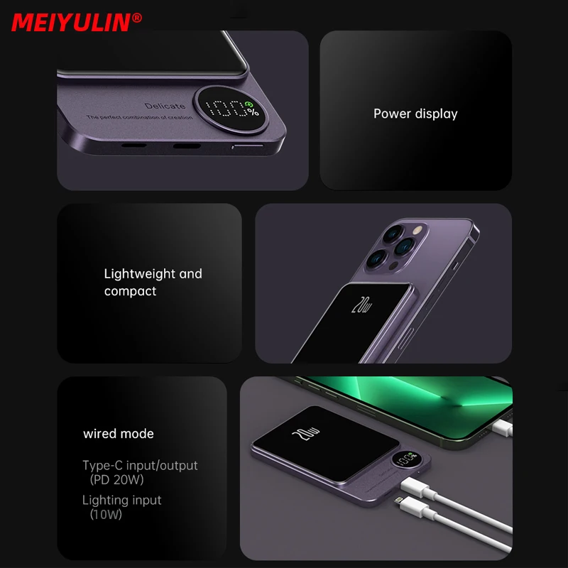 10000mAh Magnetic Wireless Charger Portable Power Bank USB C PD20W Fast Charging External Battery For Iphone15 Samsung Powerbank