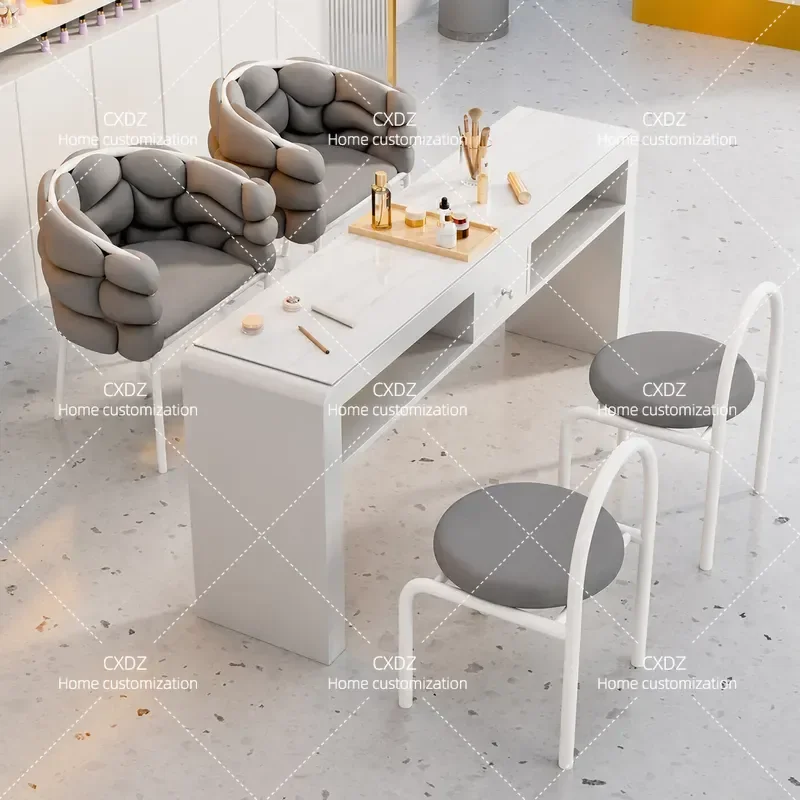 Cream Style Multifunctional Nail Art Table and Chair Set Economical Single Double Light Luxury Manicure Desk for Salon