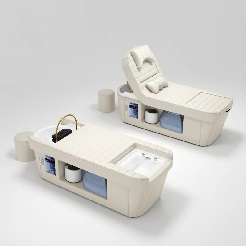 Reclining Backrest Foot Spa Pedicure Shampoo Bed Sink Bowl Head Therapy Spa Bed Luxury Salon Washing Hair Chair